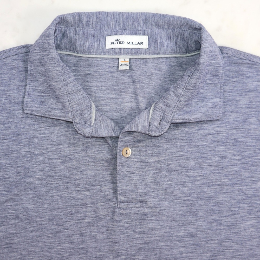 Peter Millar Mens Blue Heathered Short Sleeve Polo Shirt MF19EK70S Size L